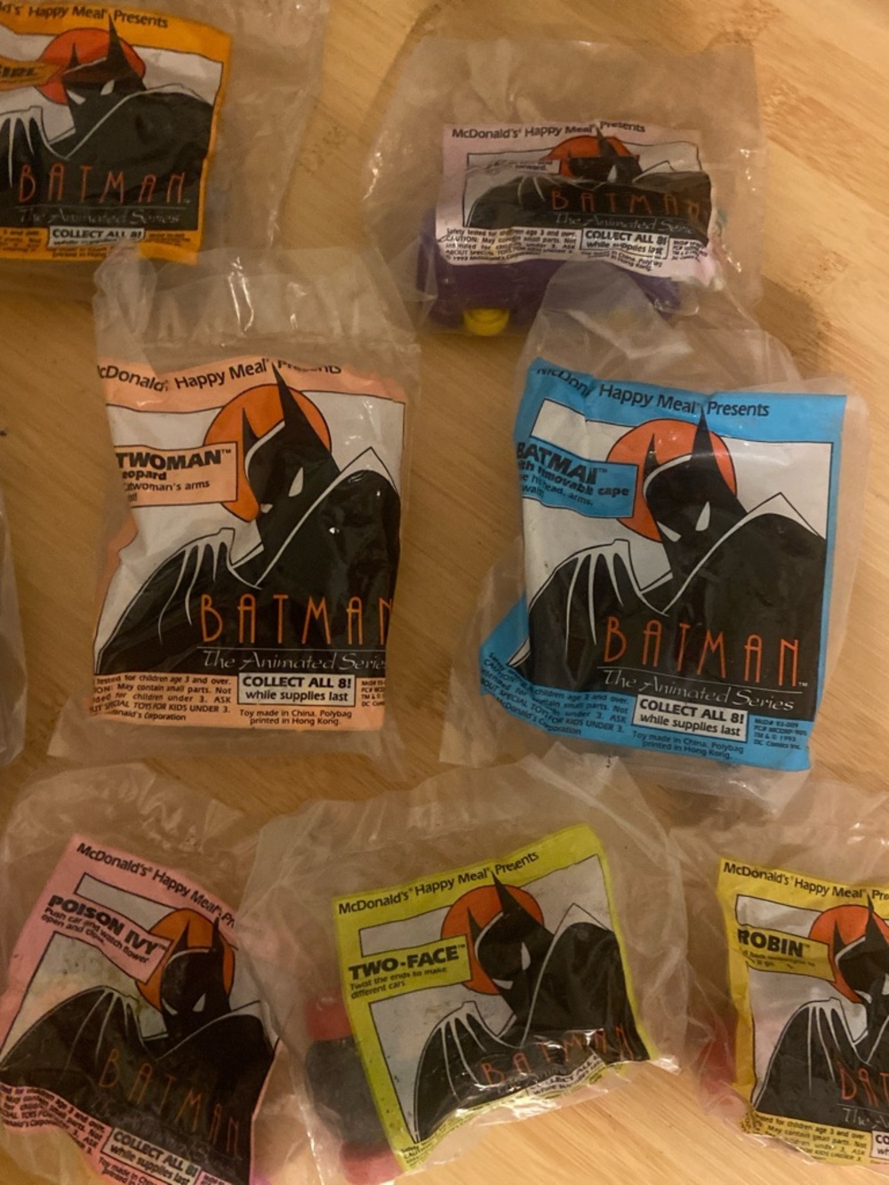 McDonald's Batman Happy Meal Toys - Black, Orange, Blue, Pink, Yellow, Green